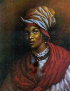 An artist rendering of Manbo CecileFatima, the priestess that orchestrated Bwa Kayiman