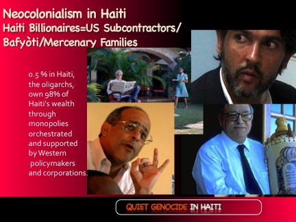 Haiti Oligarchy- 0.005% own 98% of Haiti wealth. The Haitian subcontractors for empire